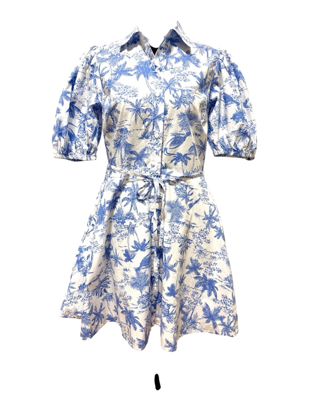a new day Blue and White Floral Tie-Waist Shirt Mini Dress